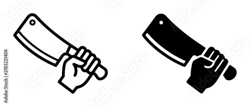 Bild auf Leinwand Butcher Knife Hand Icon Set, Meat Cleaver Silhouette, Kitchen Tool Vector Graphi
