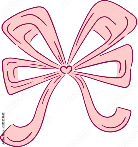 Beautiful hand drawn bow on the white background. Isolated vector illustration of cute bow-knot with curly ribbons. Decorative design element for print.