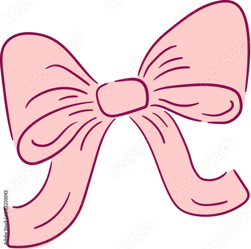 Beautiful hand drawn bow on the white background. Isolated vector illustration of cute bow-knot with curly ribbons. Decorative design element for print.