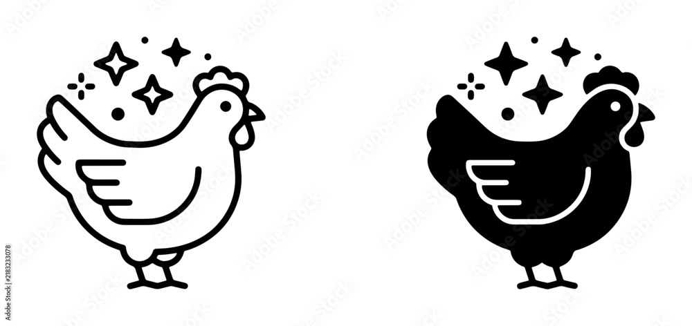 Fototapeta premium Chicken Icons, Farm Animal Graphics, Poultry Vector Art, Organic Food Symbols, Cute Hen Illustrations, Black and White Graphics, Simple Farm Icons