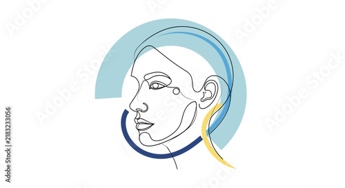 Serene woman with flowing blue hair in peaceful contemplation.