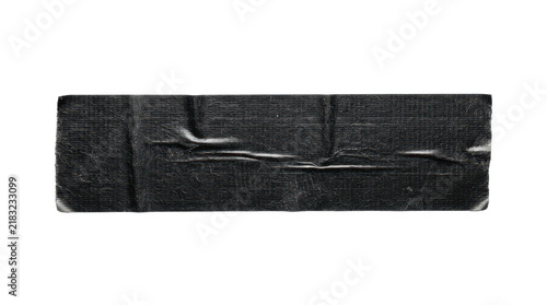 Black gaffer tape strip with wrinkled texture, industrial adhesive duct tape piece, dark plastic electrical tape for design mockups isolated on Transparent Background