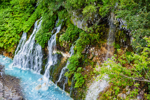 Bild auf Leinwand Shirahige Waterfall, Biei Town, Kamikawa District, Hokkaido, Japan - One of Biei’s most iconic natural wonders