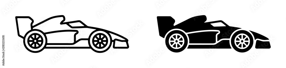 Obraz premium Formula 1 Race Car Icons, Speeding Vehicle Vector Graphics, Motorsport Silhouette and Outline Designs for Sports and Competition Themes