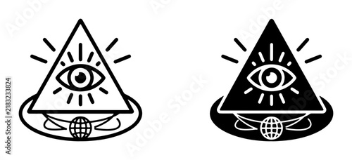All-Seeing Eye Pyramid Icon, Conspiracy Symbol, Divine Providence, Mystical Eye, Sacred Geometry, Occult Symbol, Vector Graphic