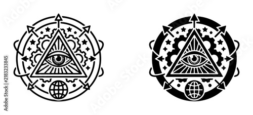 All-Seeing Eye Triangle Symbol, Mystical Eye of Providence, Conspiracy Theory Icon, Secret Society Emblem, Global Watchful Eye, Esoteric Design, Vector Art