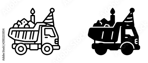 Birthday Dump Truck Icon Set, Celebration Vehicle Graphics, Party Transport Vector Art