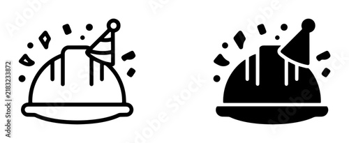Construction Hard Hat Celebration Icons, Safety Helmet Party Vector Graphics, Festive Workwear Symbols