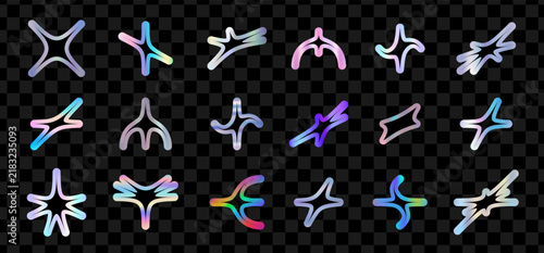 Y2K holographic sticker set. Iridescent hologram with stars and sparkles