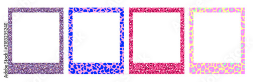 Set of photo frames with Y2K design patterns. Animal print and bright glitter for social media banner
