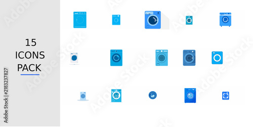 Blue Flat Washing Machine Icon – Solid Blue Vector Symbol for Apps, Websites, UI Kits, Mobile Interfaces, Presentations, Infographics and Modern Digital Design Projects