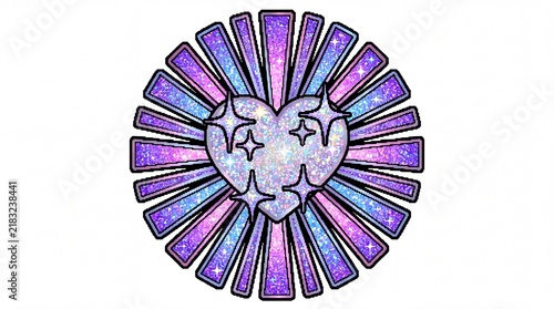heart-shaped sparkle burst Y2K style, glitter rays radiating outward, vector illustration, isolated on white background, tattoo flash