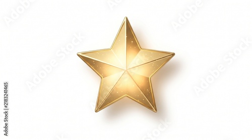 Golden Christmas Star 3D Icon with Festive Glow Isolated on White