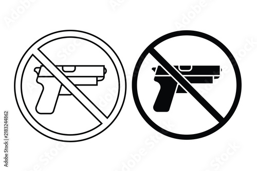 Prohibition signs with handguns, no weapons allowed vector symbols for safety.