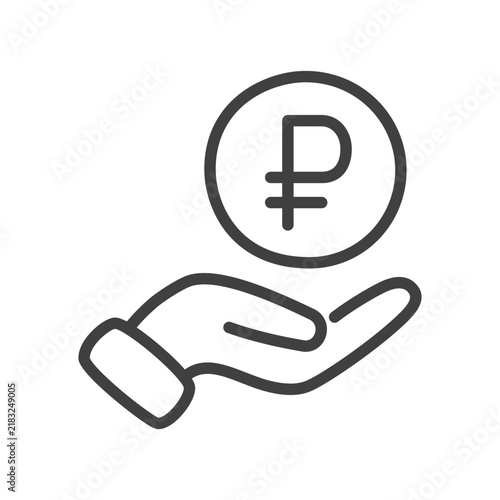 Outline hand drawn russian ruble coin icon.