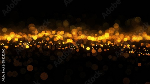A blurry image of gold and black with many small circles. The circles are scattered throughout the image, creating a sense of movement and energy. Scene is one of excitement and celebration