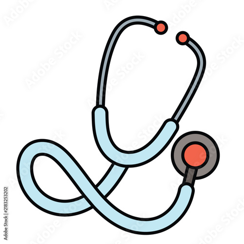 Flat medical stethoscope icon featuring light blue tubing and red accents, isolated on a white background.