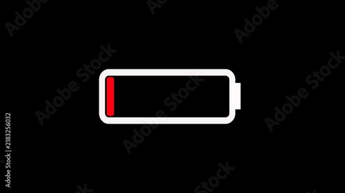 Low battery warning indicator.on black screen.Low battery power indicator animation.4k video.