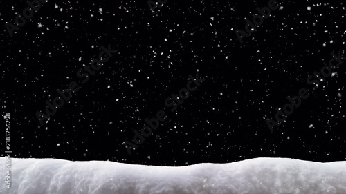 Winter snow background or overlay - falling snowflakes animation, seamless snowing loop, alpha channel. Transparent background, just paste your project.