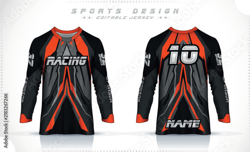 Long Sleeve Motocross Jersey Template, Sports Design front and back view