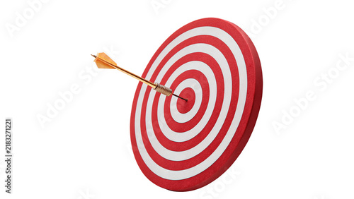 Photography Red dart hitting target bullseye exactly isolated on transparent background