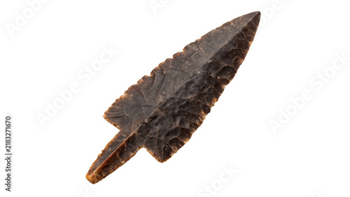 Fotografía Ancient prehistoric flint arrowhead stone weapon isolated on transparent backgro