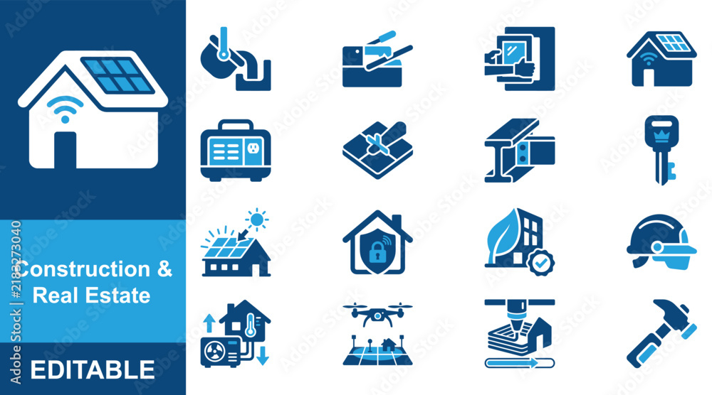 Naklejka premium Construction Planning and Infrastructure Development Icon Set