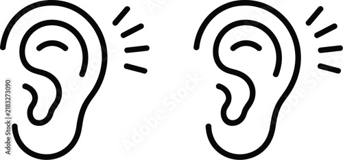 Hearing icon vector pictogram pack featuring ear and sound symbols for hearing, listening, audio, communication, accessibility, and healthcare.
