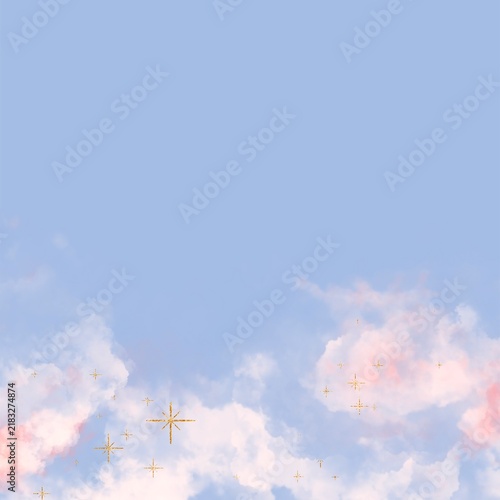 Dreamy Blue and Pink Sky with Golden Sparkles Background