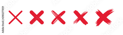 Set of six red hand-drawn cross mark icons representing wrong answer or negative decision.