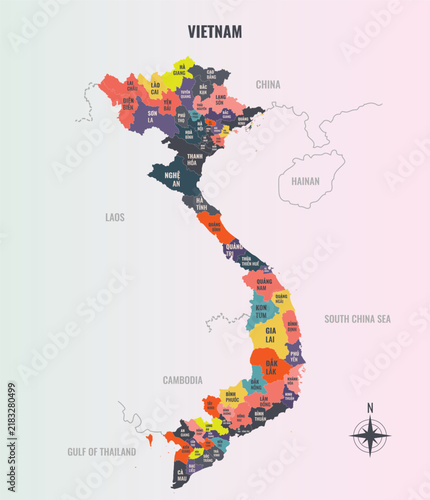 vietnam Country into Town in a minimalist colorful style map showing