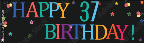 Happy 37th Birthday Celebration Card with Retro Typography and Colorful Confetti