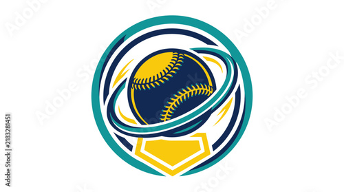 Dynamic Softball Graphic Emblem with Motion Ring and Home Plate Icon for Sports Branding
