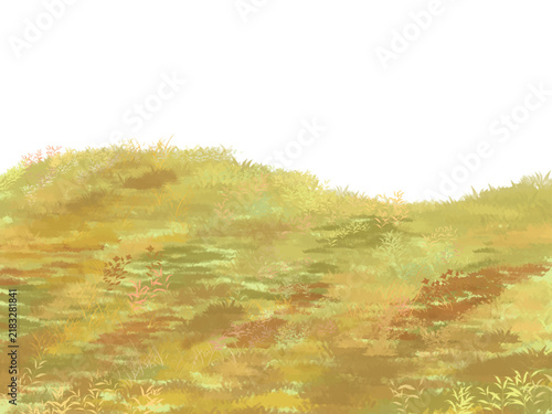 Sunlit Green Meadow Hill Field Landscape Background Vector Illustration Isolated On White