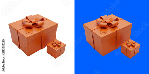 Two orange gift boxes with ribbons arranged side by side for a holiday celebration transparent png