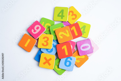 Math number colorful on white background, education study mathematics learning teach.