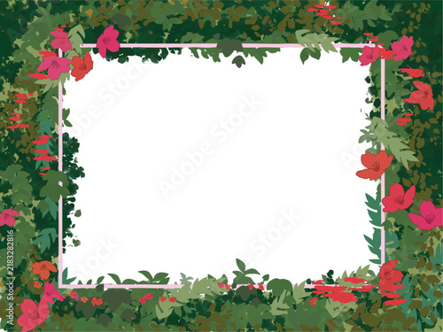 Red Floral Garden Frame Border Template Vector Illustration