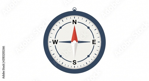 Obraz na płótnie Top view of a classic navigational magnetic compass on a white background