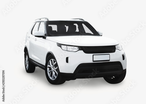 фотографія White SUV with tinted windows on a plain white background.