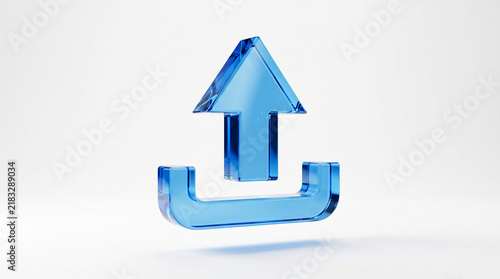 Obraz na płótnie Blue glass upload icon cloud