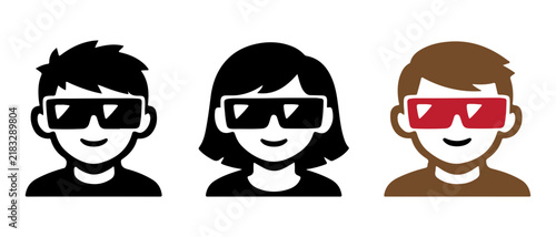 Obraz na plátne Person wearing 3D glasses icon, cinema audience vector illustration and stereoscopic movie viewer symbol