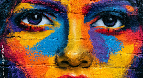 Close-up of a woman's face with colorful paint art