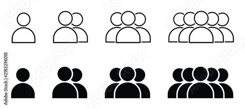 Group silhouette icons illustrate increasing numbers of people or users