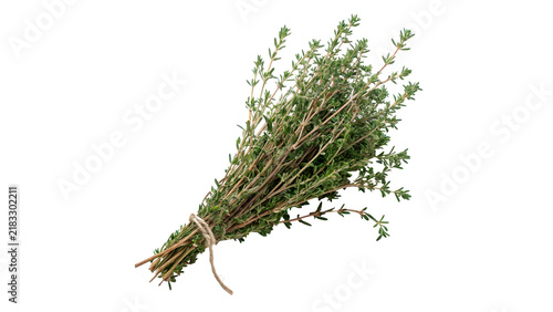 Quadro su tela Bunch of fresh green organic thyme herbs isolated on transparent background