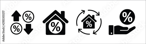 Quadro su tela Mortgage, real estate finance and loan interest percentage icons, property investment, home lending and financial rate vector illustration set