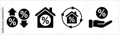 Obraz na plátne Mortgage, real estate finance and loan interest percentage icons, property investment, home lending and financial rate vector illustration set