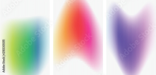 Three blurred color shapes, green-blue, orange-red, and purple-violet, overlaid with vertical gray lines