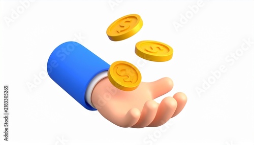 Hand Presenting Money Bag in Modern 3D Clay Style