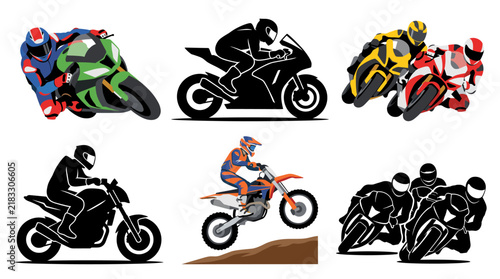 Foto Set of vector collection featuring different styles of motorcycle racers and hig