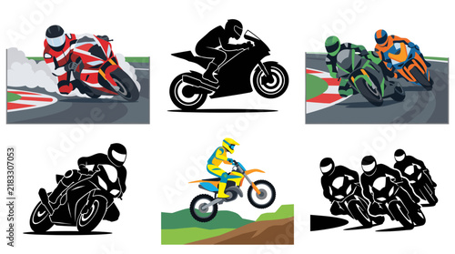 Foto Professional vector collection featuring different styles of motorcycle racers a